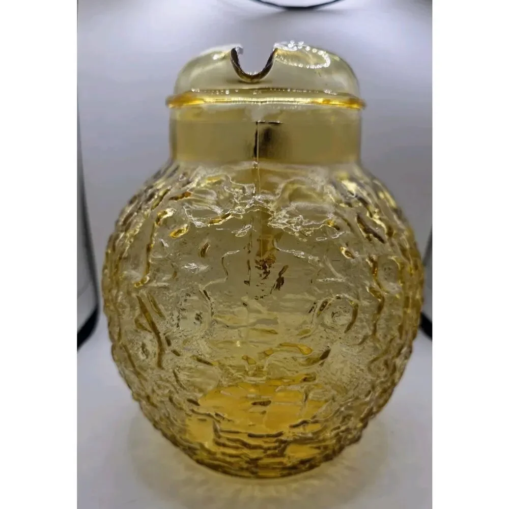 Vintage Anchor Hocking Crinkle Ball Pitcher Lido Milano Amber HoneyCrackle LEAKS